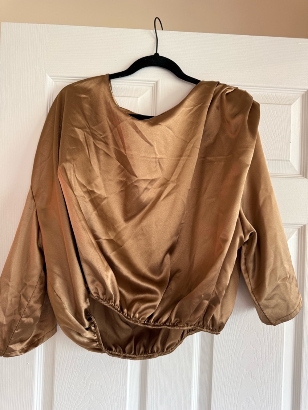 Boohoo Bronze Satin Dolman Blouse
